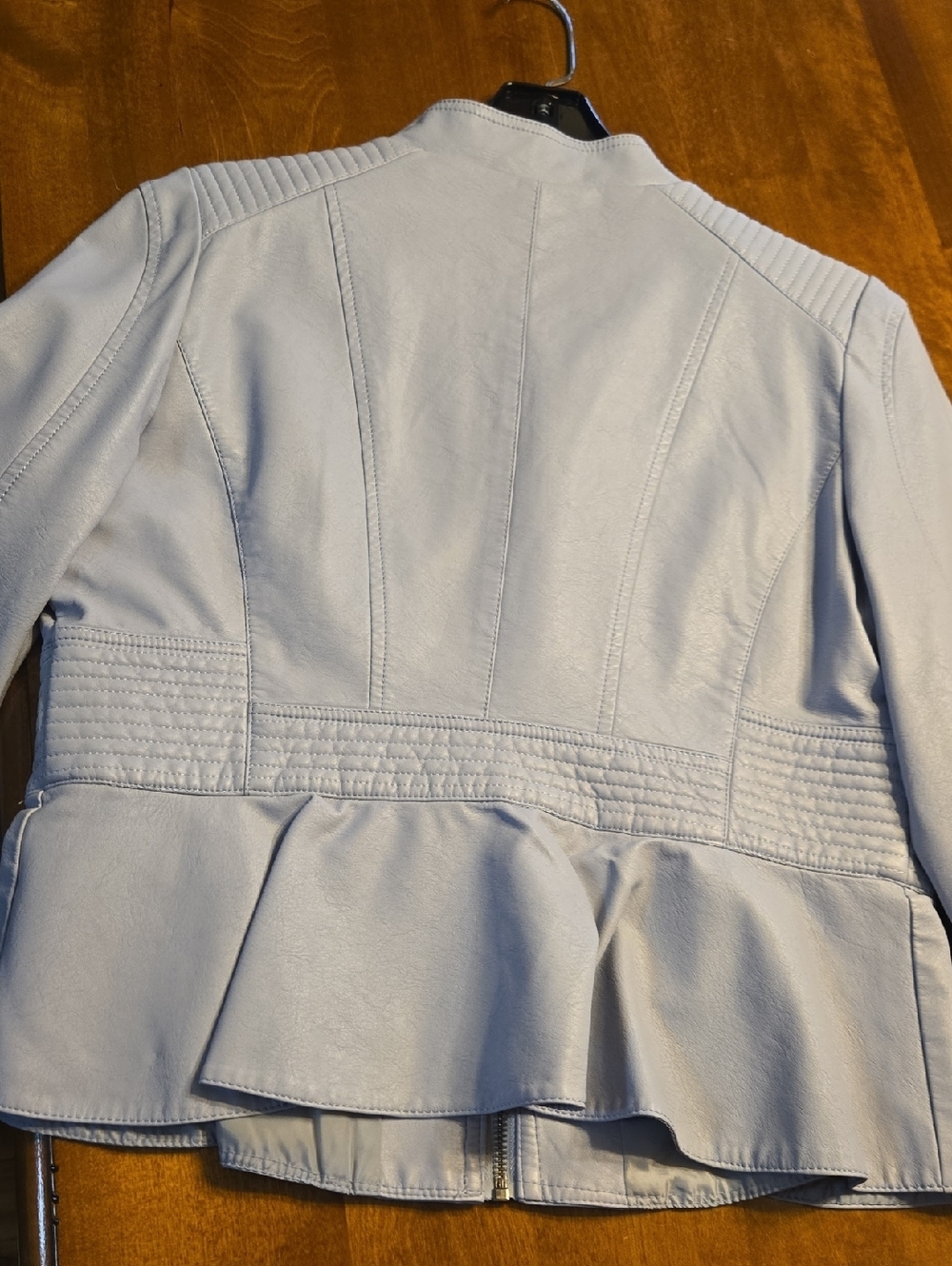 Women's Light Blue Faux Leather Zip-Front Jacket - Picture 5 of 5